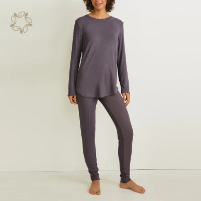 Gerippter Pyjama aus Bio-Bambus-Baumwolle, umweltfreundliche Damen-Nachtwäsche, nachhaltige Loungewear, Schlafanzüge für Damen