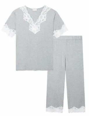 Damen-Pyjama aus weichem Viskosestoff mit langen Ärmeln, Pyjama aus Bambus, Oberteil und Hose, Loungewear